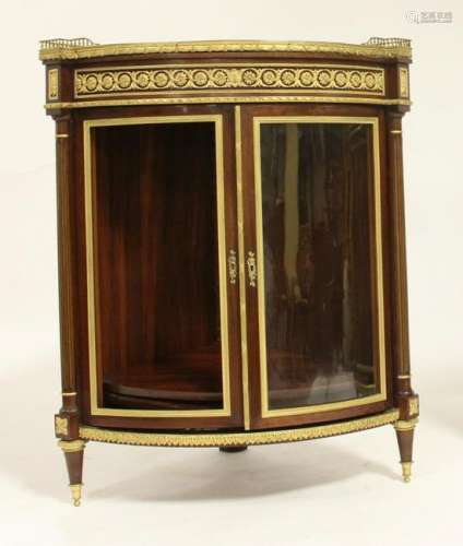 19thC French Corner Mahogany Display Cabinet