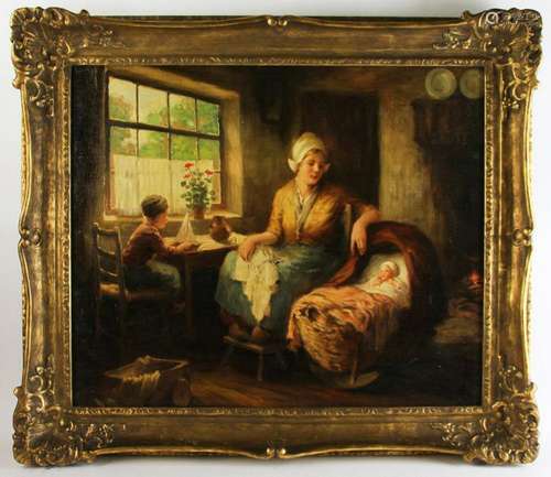 F. G. Grust, Dutch Interior View, Oil on Canvas