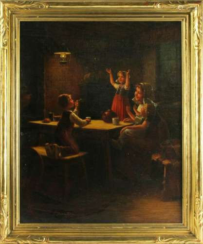 Fritz Fig, Children Playing Interior, Oil on Canvas