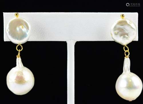 Cultured Baroque Pearl & 14kt Yellow Gold Earrings