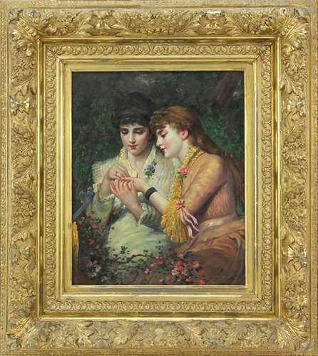 19thC Portrait of Two Young Girls, Oil on Board