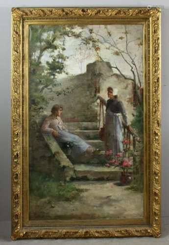 Signed R Auguste, Two Women, Oil on Canvas