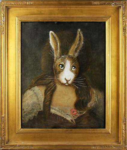 Portrait of Rabbit with Wig, Oil on Canvas