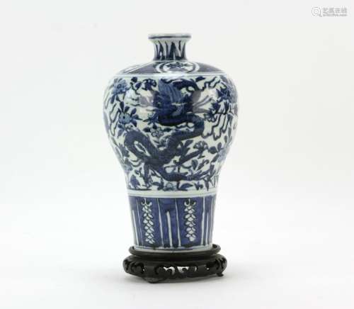 Chinese Blue and White Mei Dragon Vase