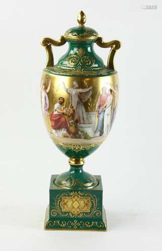 19thC Royal Vienna Hand Painted Covered Urn