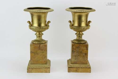 Pair of 19thC French Classical Ormolu Bronze Urns