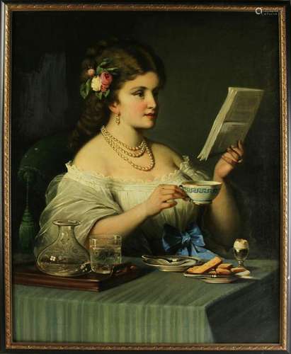 19thC Wein, Young Girl Reading, Oil on Canvas