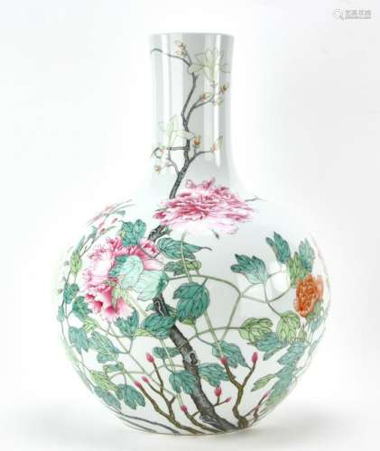 Large Chinese Famille Rose Bottle Vase