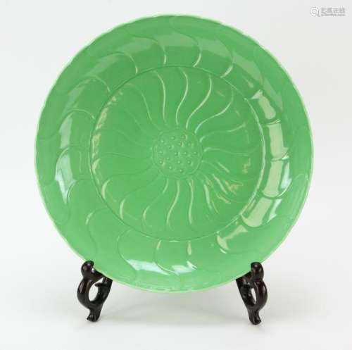 Chinese Green Glazed Plate, Lotus Design