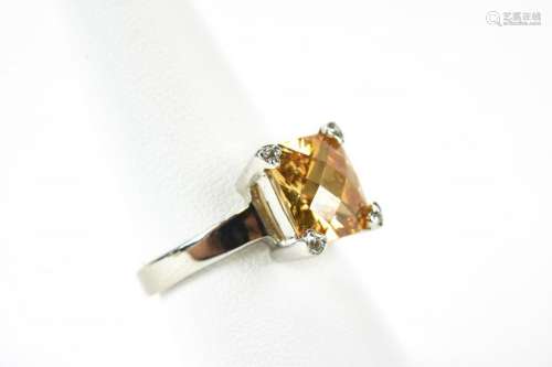 Lemon Quartz & Diamond Sterling Silver Ring