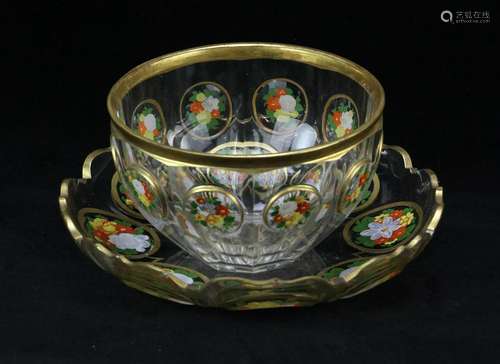 Bohemian Enameled Glass Bowl and Plate