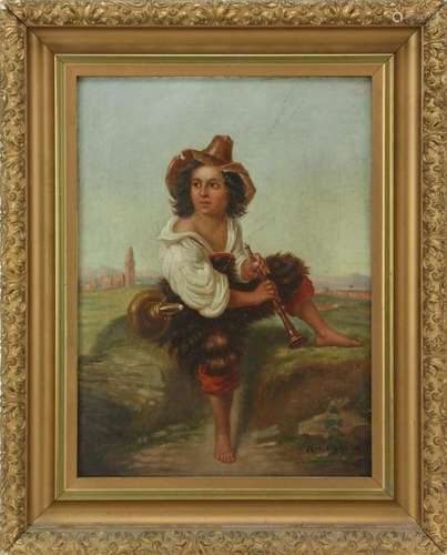 Petriconeli, Boy Playing Flute, Oil on Canvas