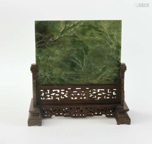 Chinese Spinach Green Jade Table Screen
