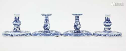 Pair of Chinese Blue and White Candlesticks