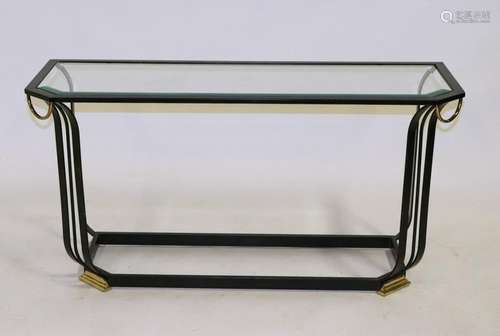 Deco Style Steel and Brass Glass Top Table