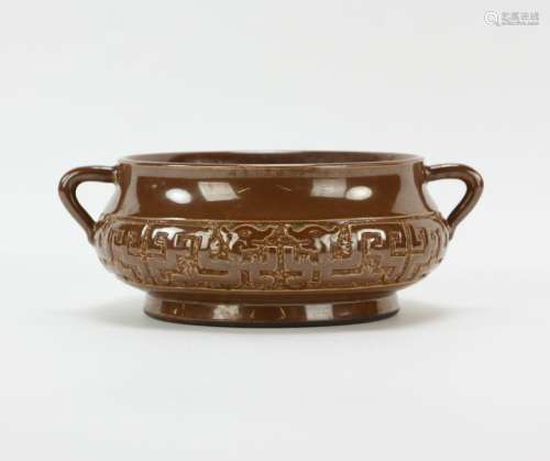 Chinese Brown Glazed Censer with Dragons