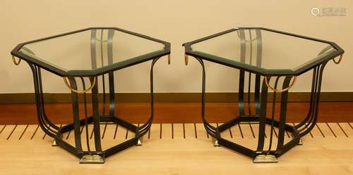 Pair of Deco Style Steel and Glass Tables