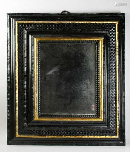 17thC Louis XIII Ebonized Gilt Mirror