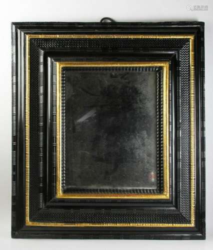 17thC Louis XIII Ebonized Gilt Mirror