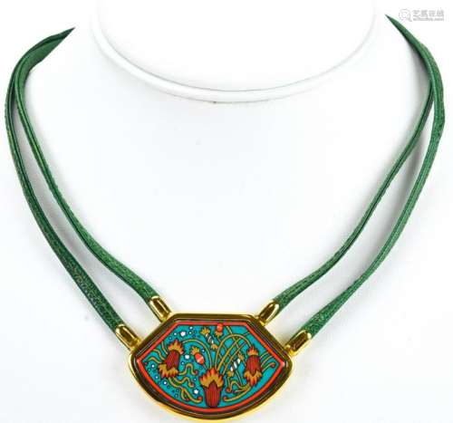 Vintage Hermes Necklace W Enamel Pendant