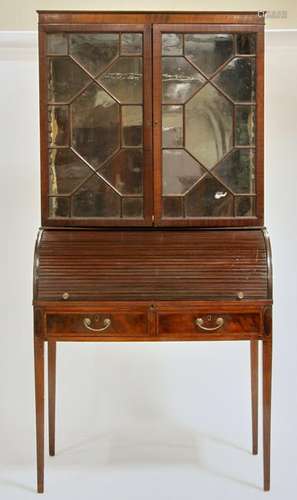 Antique Cylinder Roll Top Mahogany Secretary Desk