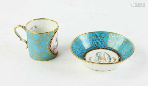 19thC French Hand Painted Sevres Cup and Saucer