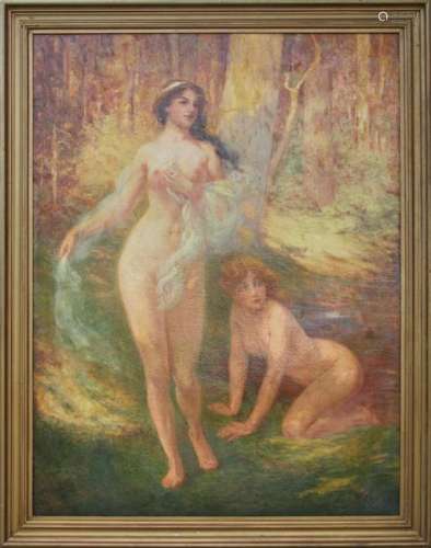 Rachmiel Signed, Nudes in Forest, Oil on Canvas