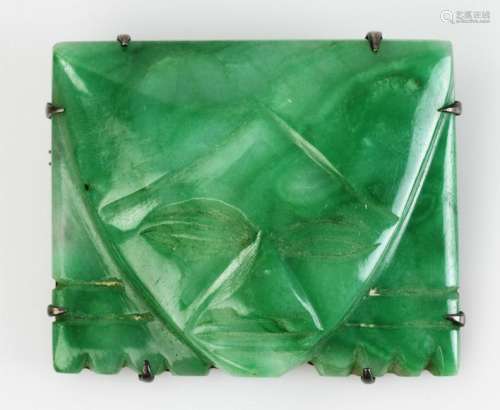 1930s Carved Jade Pin on Sterling