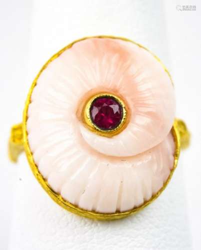 Cathy Waterman 22kt Gold Coral & Ruby Ring