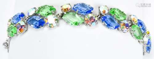 Elsa Schiaparelli Blue & Green Rhinestone Bracelet