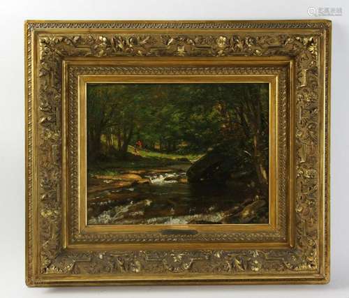 T Worthington Whittredge, River Scene, Oil on Canvas