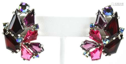 Elsa Schiaparelli Red & Pink Rhinestone Earrings