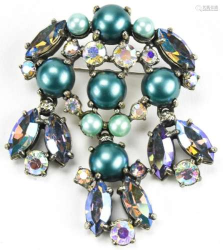 Elsa Schiaparelli Faux Pearl & Rhinestone Brooch