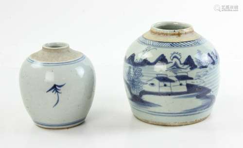 Two Blue and White Jars