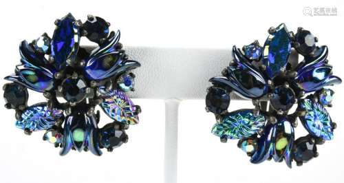 Elsa Schiaparelli Blue Rhinestone Earrings