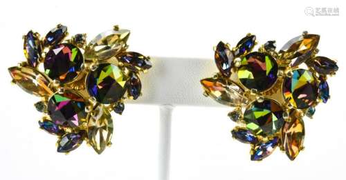 Elsa Schiaparelli Multi Color Rhinestone Earrings