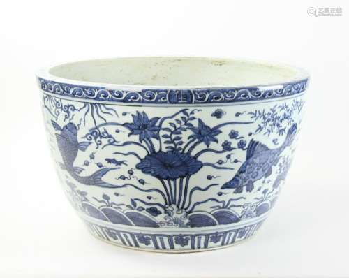 Large 17thC Chinese Blue and White Fish Bowl