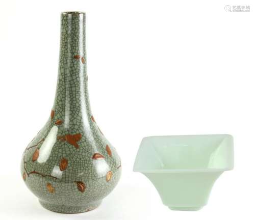 Chinese Crackle Vase and Peking Glass Bowl