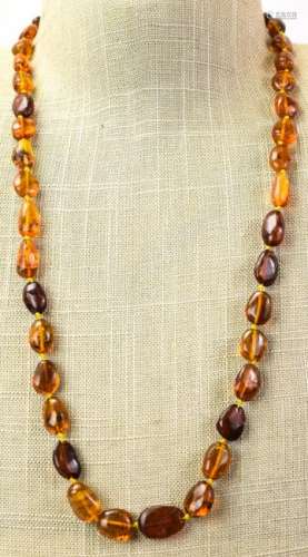 26 Inch Hand Knotted Stand of Amber Beads