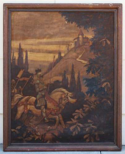 Late 19th C Tapestry, Knights on Horseback