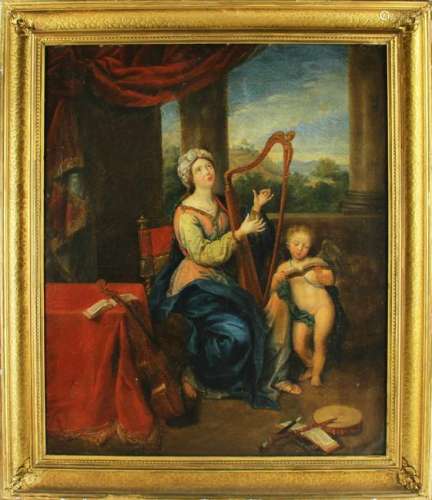 18thC French, The Music Room, Oil on Board