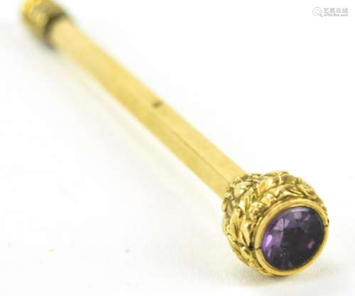 Antique 19th C Gold Filled & Amethyst Pencil