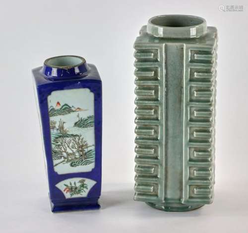 Two Chinese Square Shaped Porcelain Vases