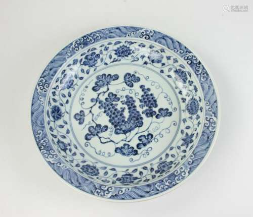 Large Chinese Blue and White Charger