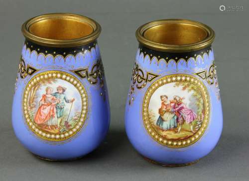 Pair of 19thC French Enamel Vases