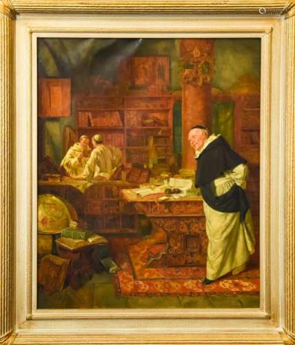Antique German Oil Painting of Monks E Grutzner