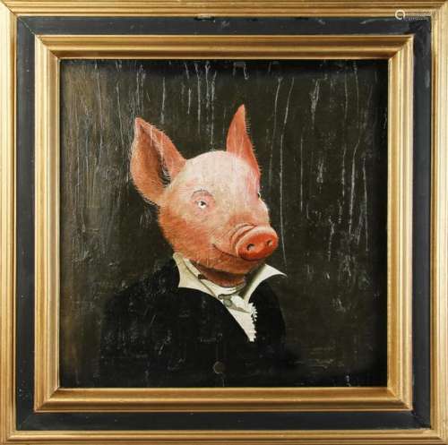 Portrait of Pig in Formal Attire, Oil on Canvas