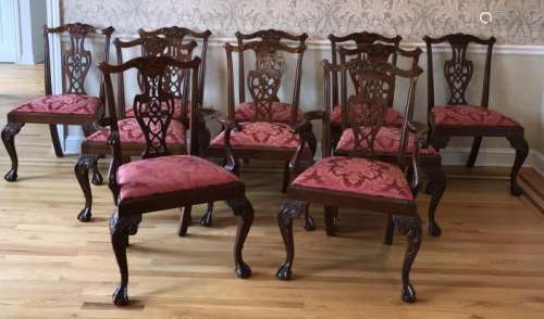 Set of Hickory Chair Carved Mahogany Dining Chairs
