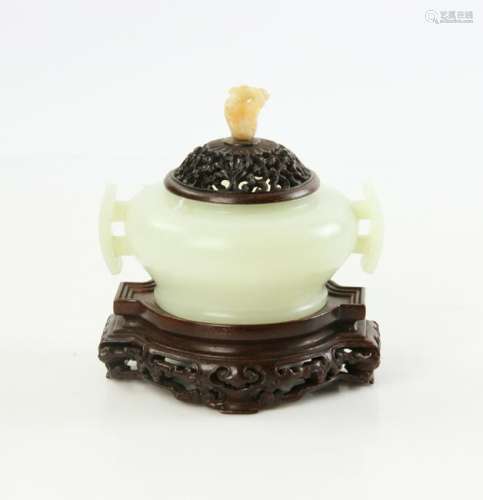 Chinese Carved White Jade Censer