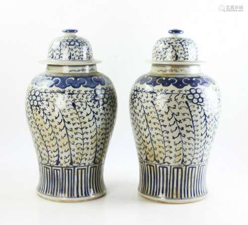 Pair of Chinese Ginger Jars Covered Urns